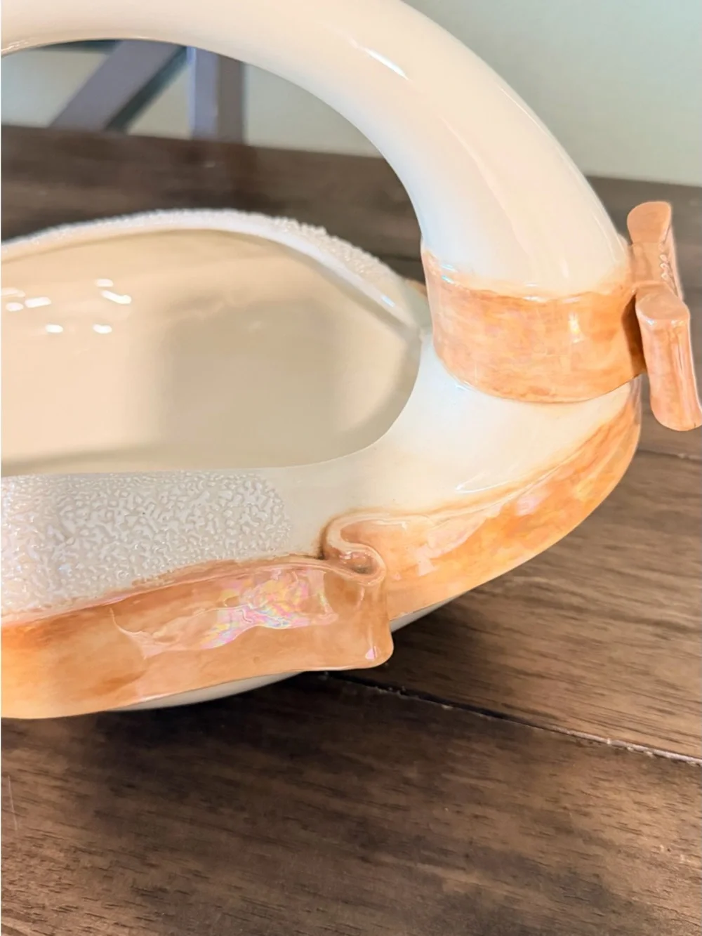 vintage Ceramic Swan Basket - planter  Cream and Peach Decorative Bowl